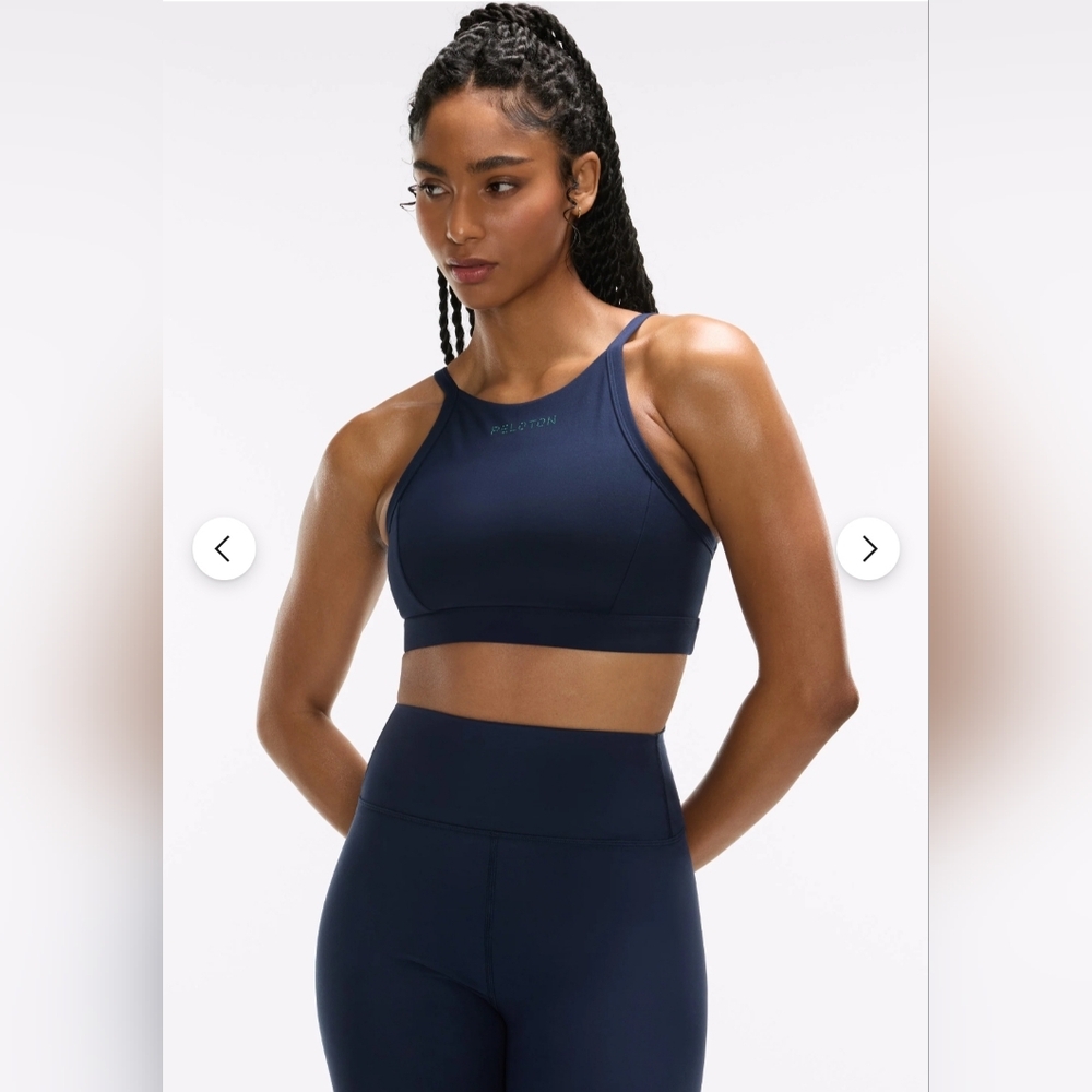 NWT! Peloton Cadent Racer Front Navy Sports Bra! W- Sz. M! (V17)